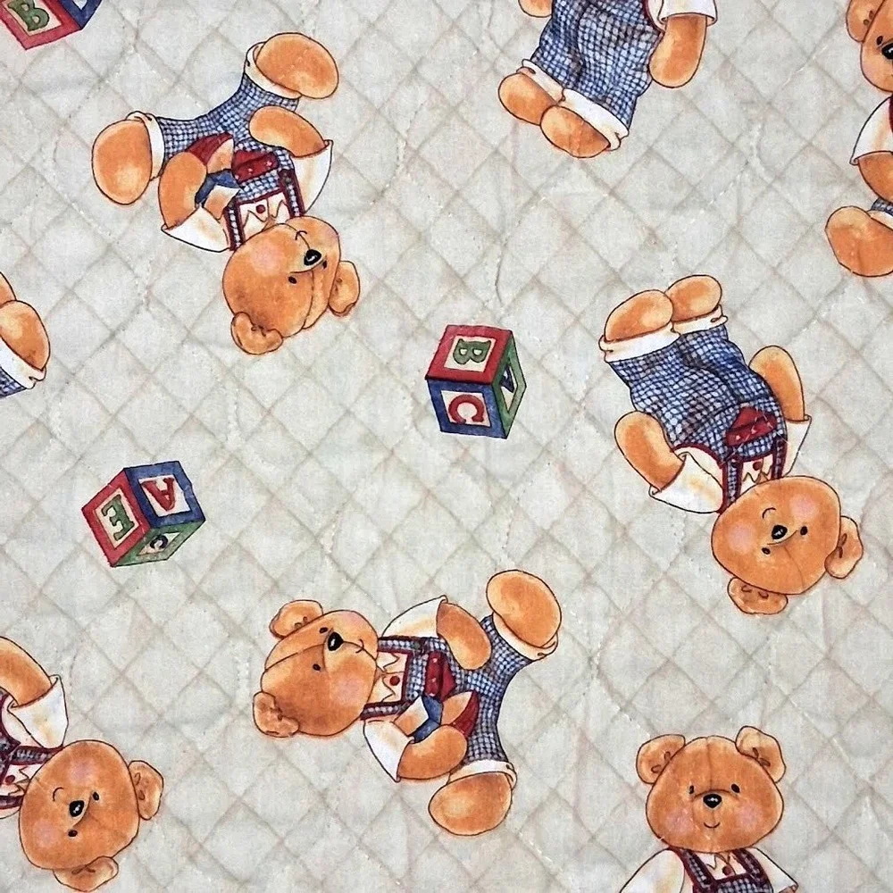 Vtg Handmade Daisy Kingdom Bear Toys Baby Crib Blanket Quilt Unisex Nursery
